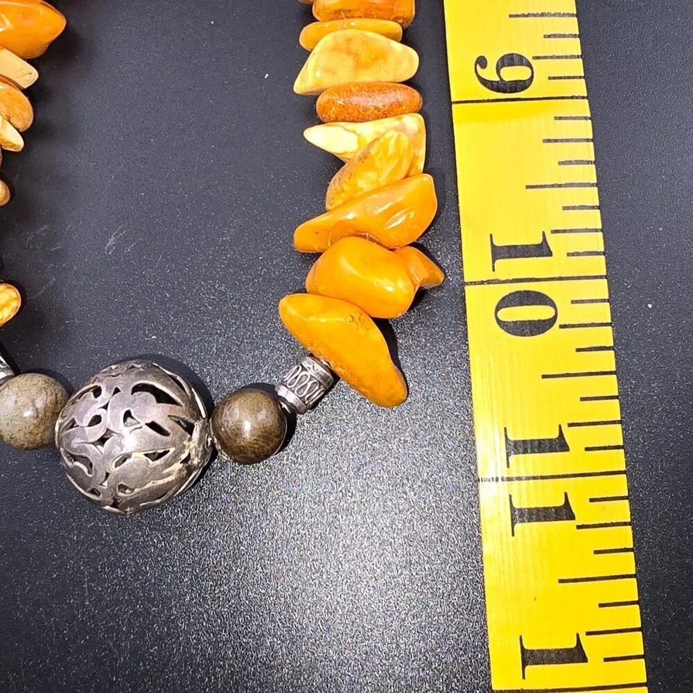 Baltic Amber Nugget Necklace Sterling Silver Beads And Heart Clasp - Picture 7 of 8